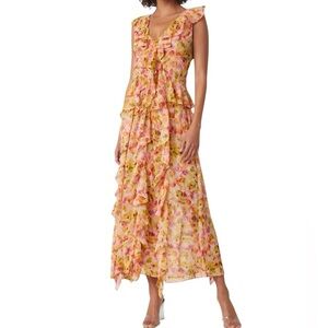 Misa los Angeles women’s Claudita Floral Chiffon Ruffle
Dress golden floral